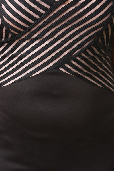 Crisscross Stripe Mesh Spaghetti Strap Dress