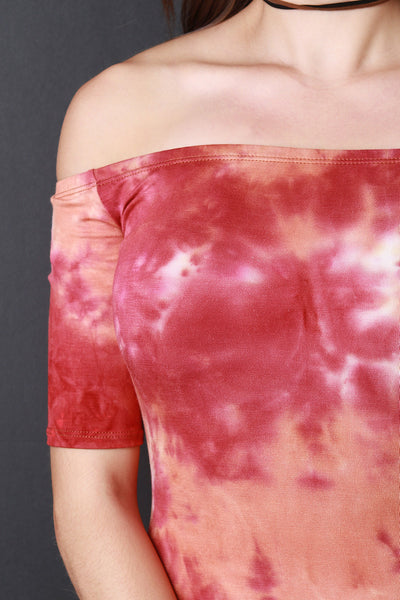 Tie Dye Off The Shoulder Bodycon Midi Dress