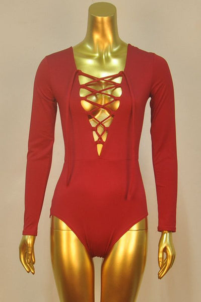 Long-sleeved  Deep V Neck Bodysuit
