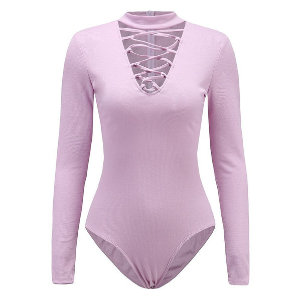 Laced up Long-Sleeves Sexy Bodysuit