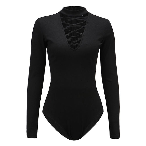 Laced up Long-Sleeves Sexy Bodysuit