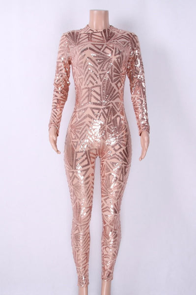 Sequined Long-Sleeve Jumpsuit