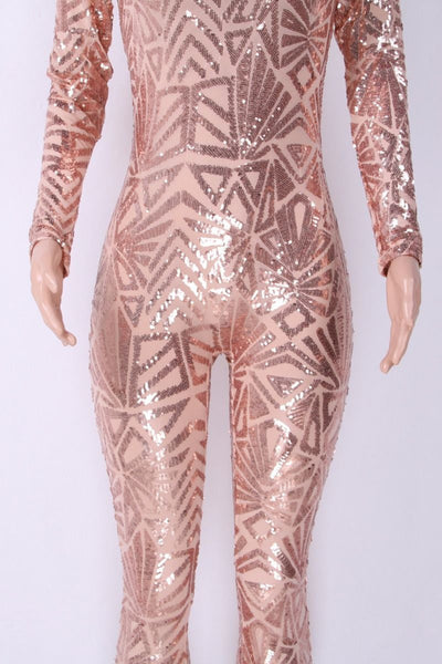 Sequined Long-Sleeve Jumpsuit