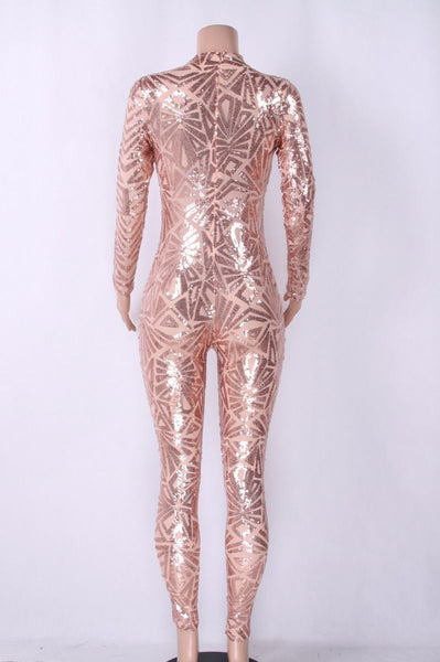 Sequined Long-Sleeve Jumpsuit
