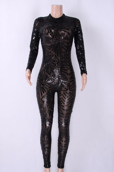 Sequined Long-Sleeve Jumpsuit