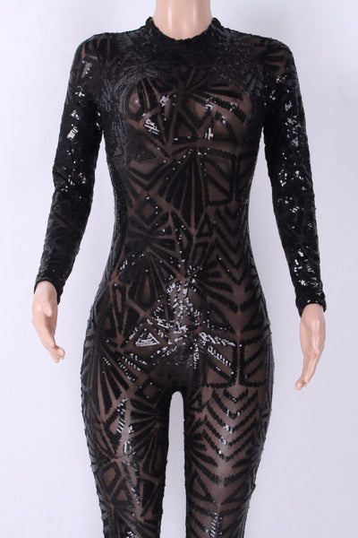 Sequined Long-Sleeve Jumpsuit