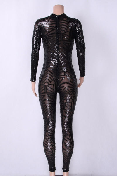Sequined Long-Sleeve Jumpsuit