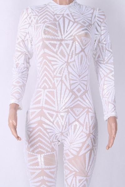 Sequined Long-Sleeve Jumpsuit