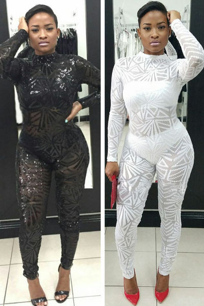 Sequined Long-Sleeve Jumpsuit