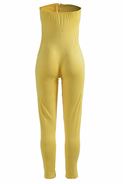 Yellow Velvet Leather Strapless Jumpsuit