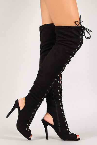 Jewel - Lace Up Back Cut Out Over The Knee Boot