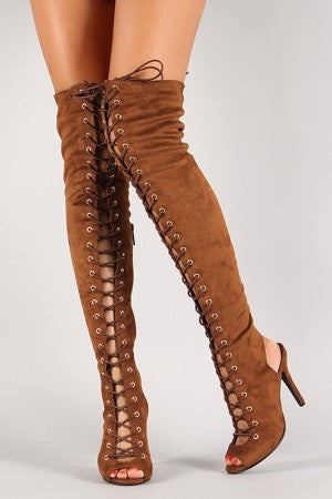 Jewel - Lace Up Back Cut Out Over The Knee Boot