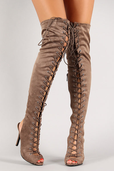 Jewel - Lace Up Back Cut Out Over The Knee Boot