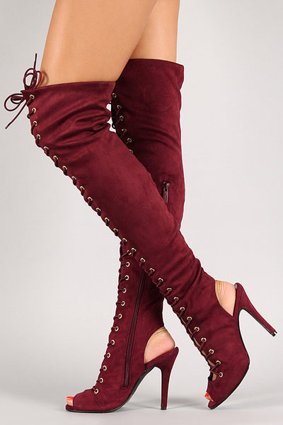 Jewel - Lace Up Back Cut Out Over The Knee Boot