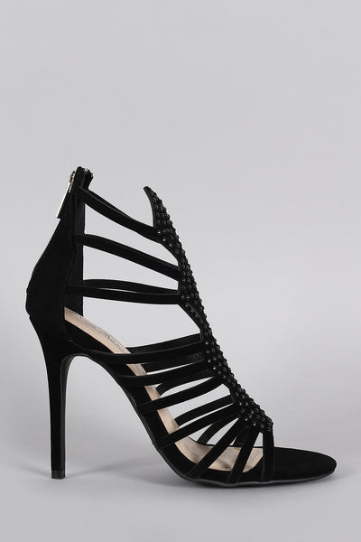 Brina - Suede Strappy Rhinestone Stiletto Heel