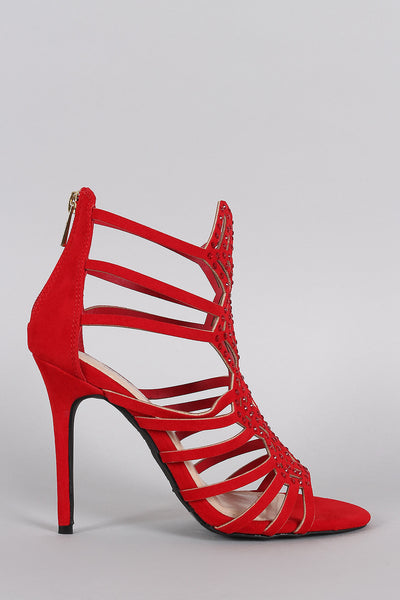 Brina - Suede Strappy Rhinestone Stiletto Heel