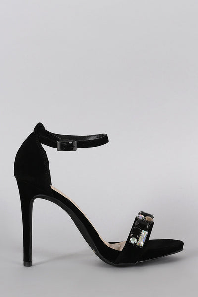 Canna - Suede Jeweled Ankle Strap Stiletto Heel