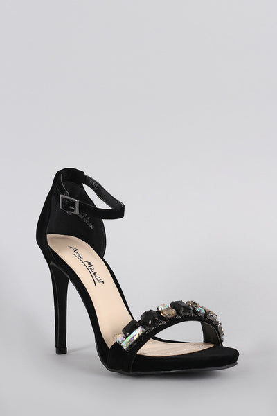 Canna - Suede Jeweled Ankle Strap Stiletto Heel