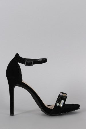 Canna - Suede Jeweled Ankle Strap Stiletto Heel