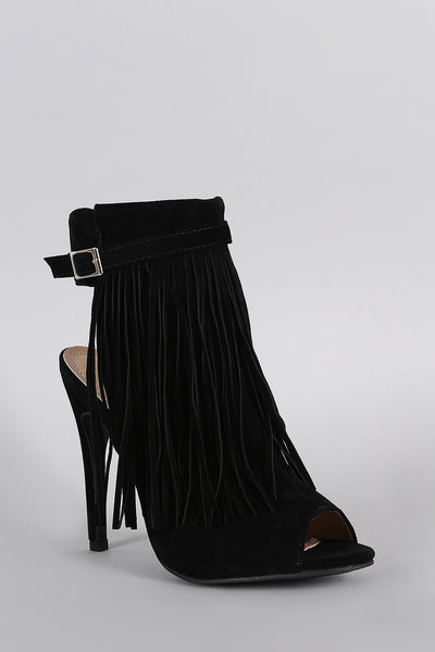 Maya - Fringe Peep Toe Stiletto Mule