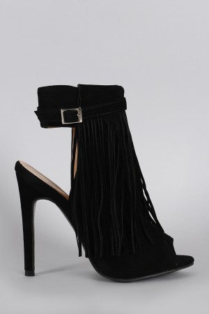 Maya - Fringe Peep Toe Stiletto Mule