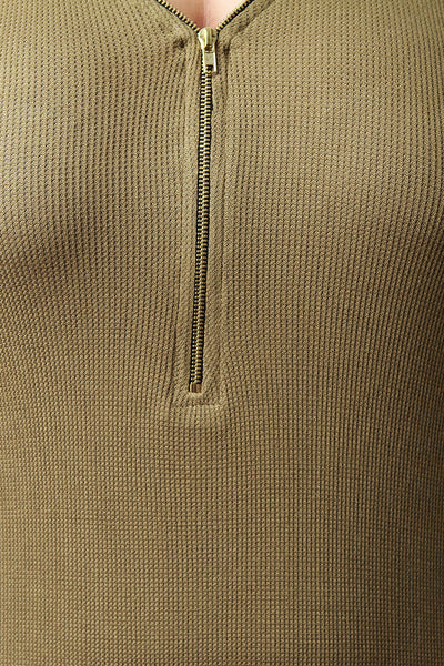 Adjustable Zip Neckline Thermal Knit Dress