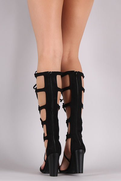 Suede Braided Lace-Up Chunky Heel