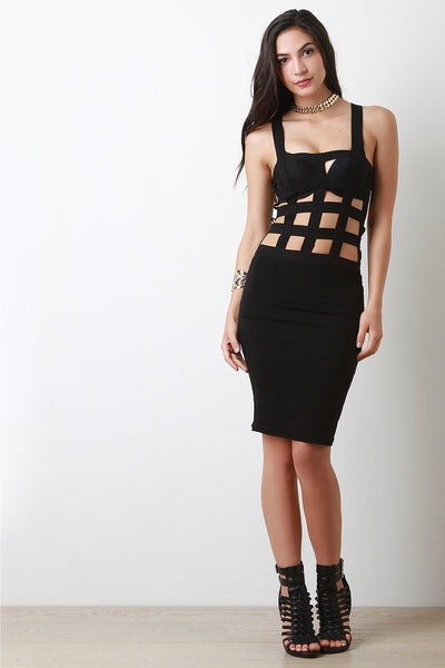 Elastic Caged Bodice Bodycon Dress