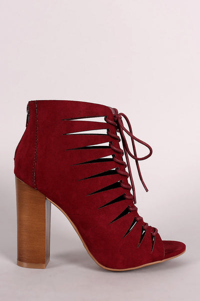 Becca - Suede Peep Toe Lace-Up Cutout Booties