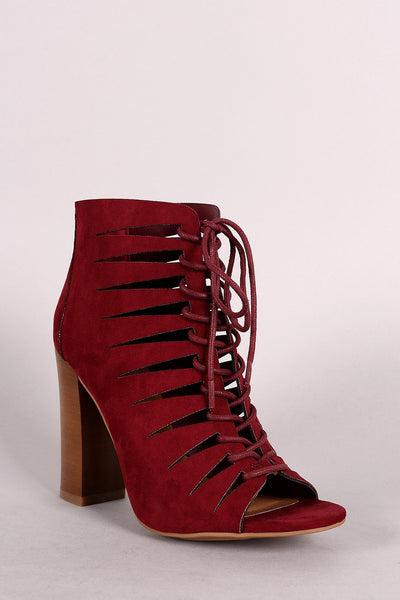 Becca - Suede Peep Toe Lace-Up Cutout Booties