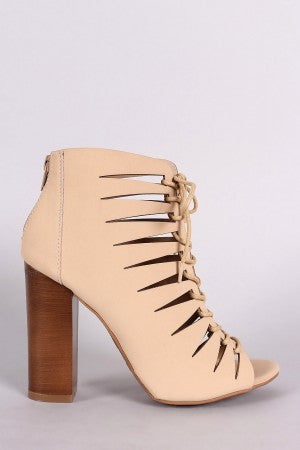 Iman - Peep Toe Lace-Up Cutout Booties