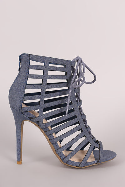 Char - Caged Lace Up Stiletto Heel