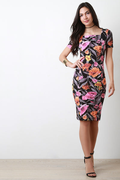 Floral Square Neck Midi Dress