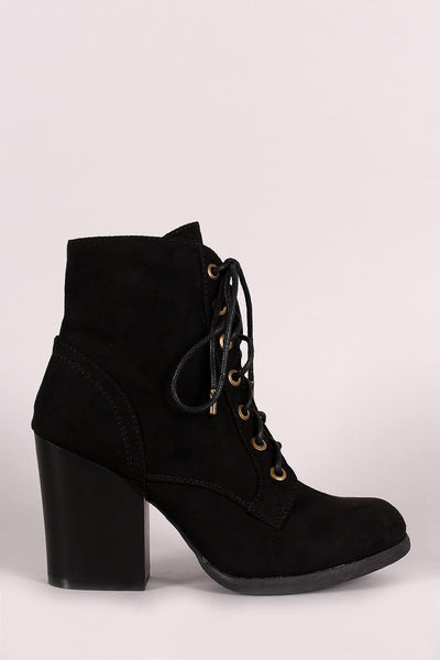 Addrienne - Suede Combat Lace-Up Round Toe Booties