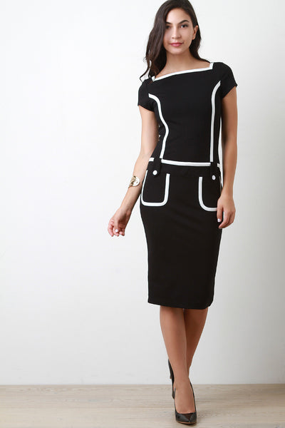 Contrast Piping Ponte Midi Dress