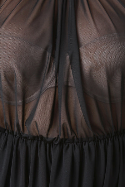 Draped Semi-Sheer Mesh Sleeveless Open Back Necklace dress