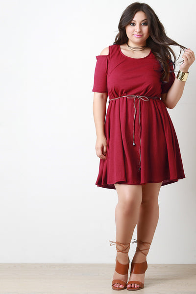 Cold Shoulder Belted Dress