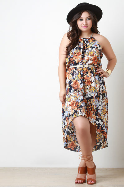 Bow Belted Floral High Low Dress