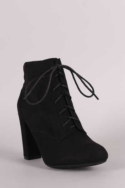 Tessa -  Lace Up Fur Lined Chunky Heel Ankle Bootie