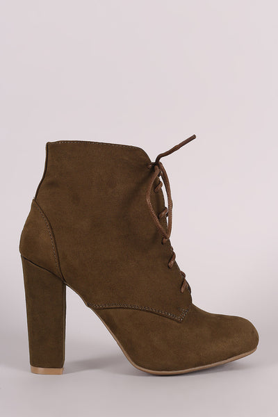 Tessa -  Lace Up Fur Lined Chunky Heel Ankle Bootie