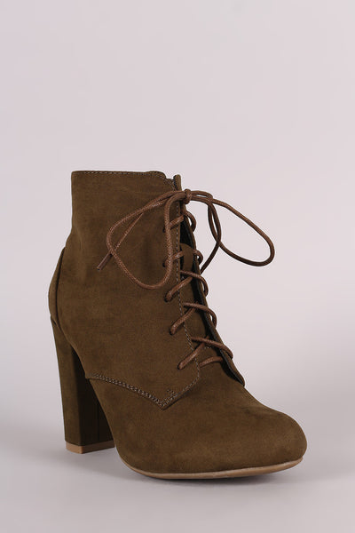 Tessa -  Lace Up Fur Lined Chunky Heel Ankle Bootie