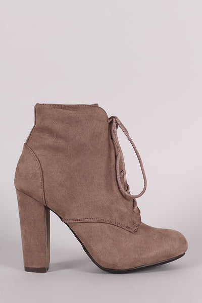 Tessa -  Lace Up Fur Lined Chunky Heel Ankle Bootie