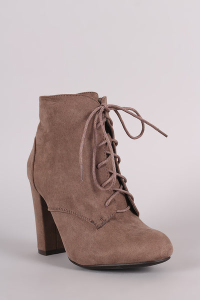 Tessa -  Lace Up Fur Lined Chunky Heel Ankle Bootie