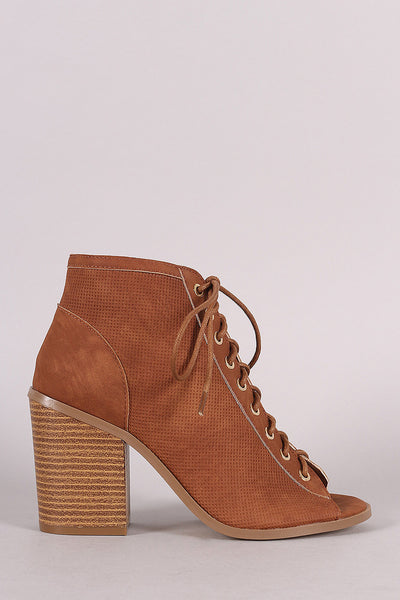 Lisa -  Perforated Nubuck Chunky Heeled Ankle Boots