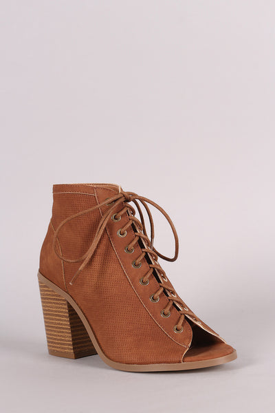 Lisa -  Perforated Nubuck Chunky Heeled Ankle Boots