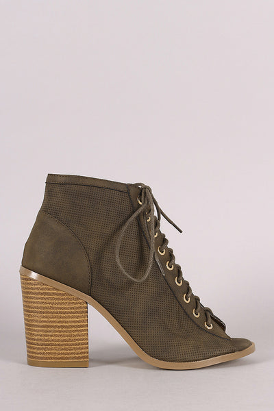 Lisa -  Perforated Nubuck Chunky Heeled Ankle Boots