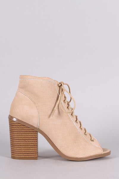 Lisa -  Perforated Nubuck Chunky Heeled Ankle Boots