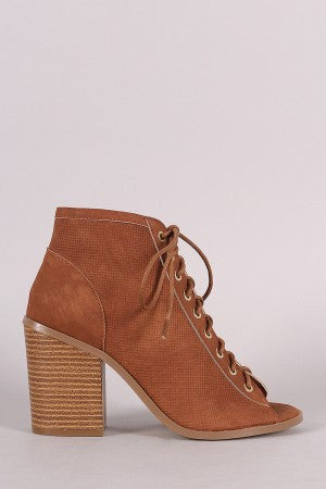 Lisa -  Perforated Nubuck Chunky Heeled Ankle Boots