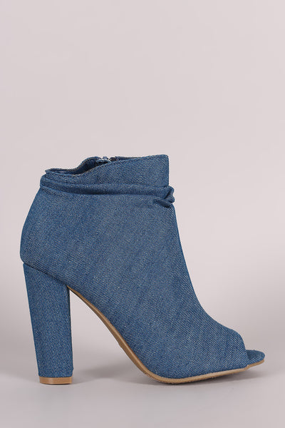 koi - Denim Slouchy Peep Toe Chunky Heeled Ankle Boots