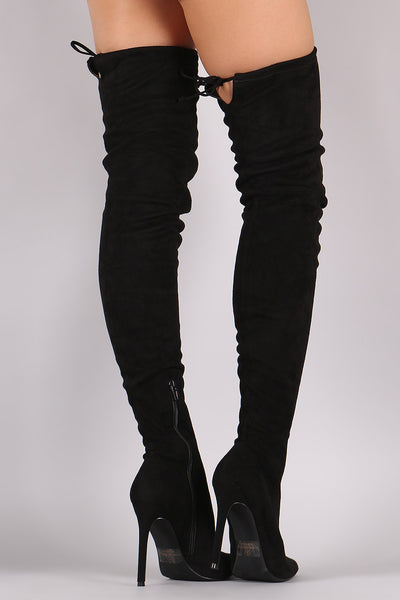 Unique - Drawstring Tie Stiletto Suede Over-The-Knee Boots